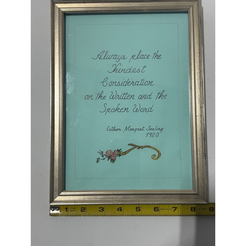 Vintage Esther Margret Seeling 1920 Calligraphy Art Framed UV Glass 8.5x10.5